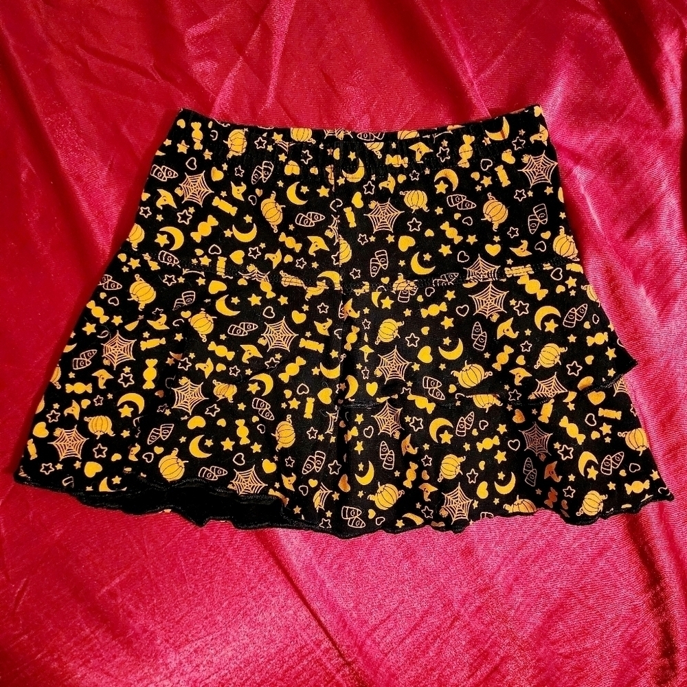 Halloween Black Orange Tiered Layered Allover Print Toddler Girl's 3T Skirt EUC